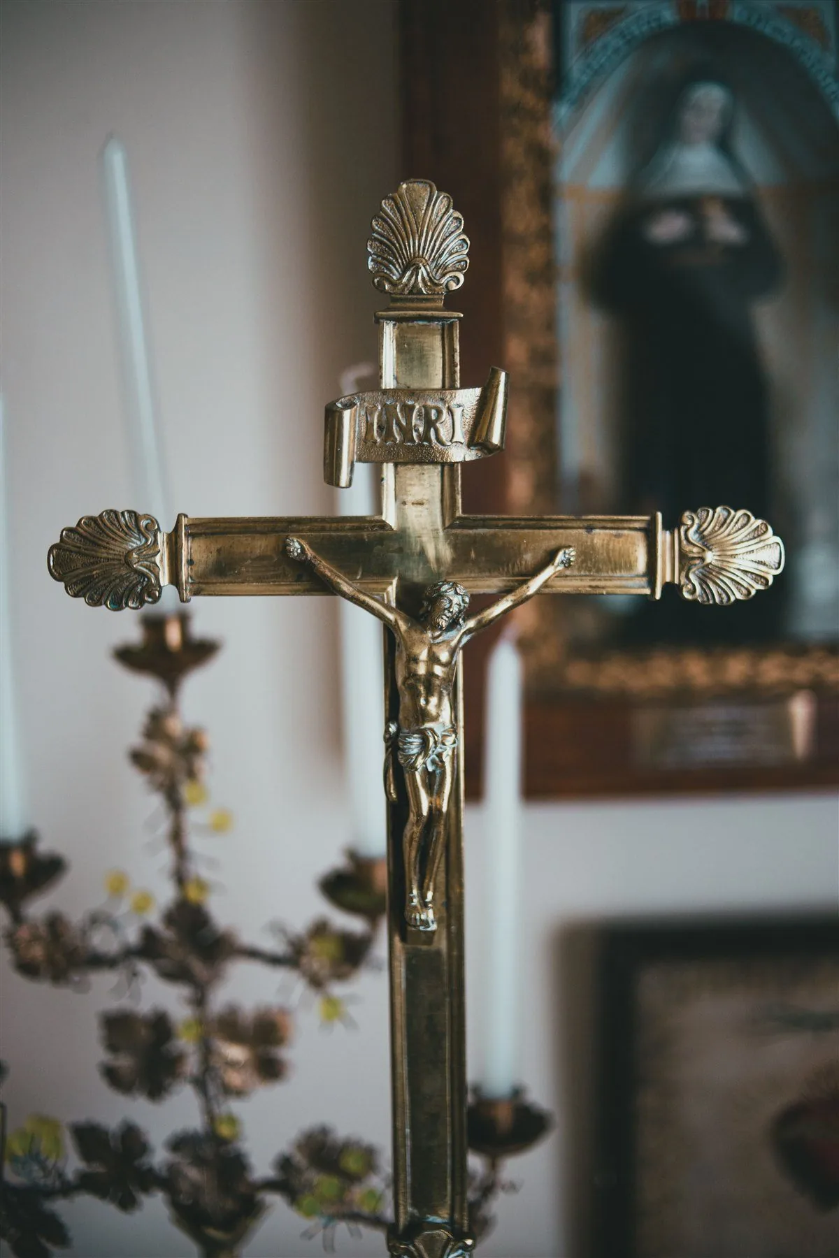 A historic crucifix inside a Catholic church