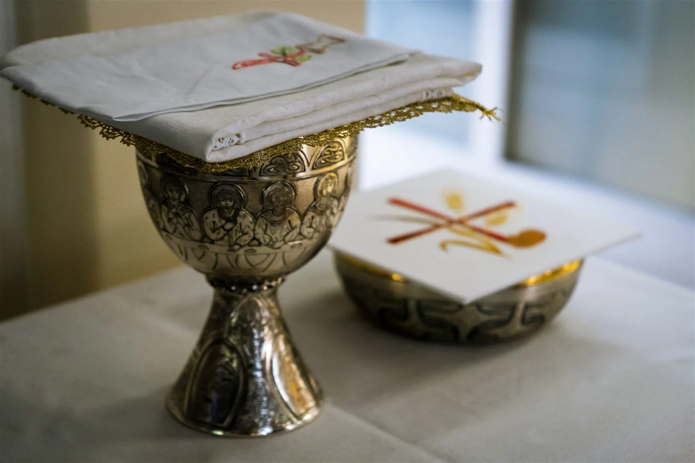 Chalice and sacred vessels prepared for the liturgy